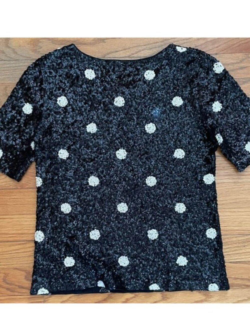 J CREW Black & White S Polka Dot SEQUINS Top Party Women Short Sleeve Smal